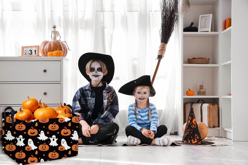 ESSME Rectangular Halloween Basket,Ghost Baskets Empty with Handles,Cute Baskets for Kids Halloweens Room Decor,Boys and Girls, Candy Basket,(Cute Ghost) - Image 4